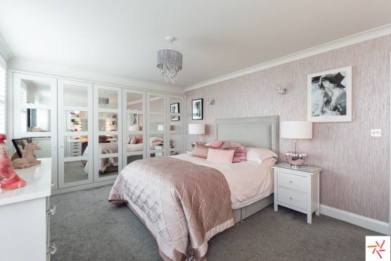 3286V 24 photo shoot location house in Merseyside modern bedroom with rosy toned interior