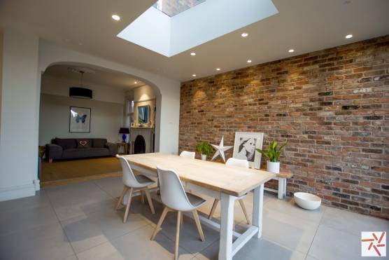 3378C 6 photo shoot location house in Cheshire Period property with stylish open plan kitchen with exposed brick wall