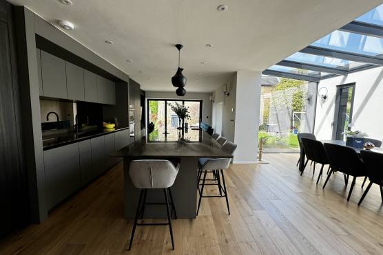3470W 5 filming location house in West Yorkshire with open plan dark kitchen