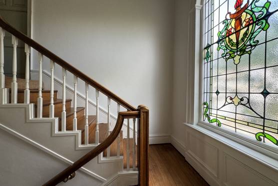 3496NE 40 filming location house in North East England large feature staircase with stained glass windows