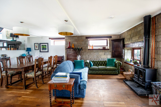 3148W open plan living and dining area with exposed brickwork for photography and filming shoots