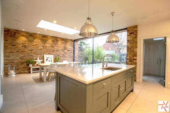 3378C 1 photo shoot location house in Cheshire Period property with stylish open plan kitchen with exposed brick wall