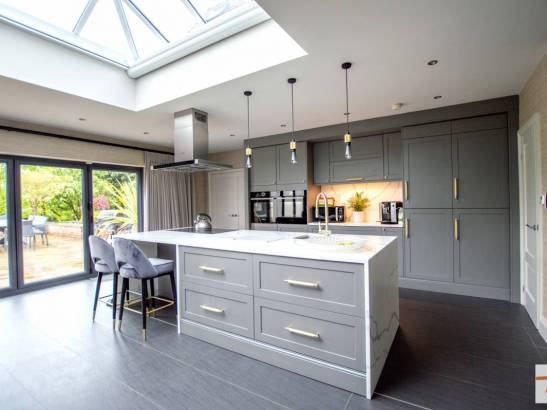 3280C 2 photo shoot location house in Cheshire modern kitchen kitchen island and large skylight