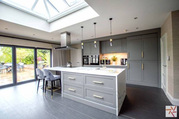 3280C 2 photo shoot location house in Cheshire modern kitchen kitchen island and large skylight